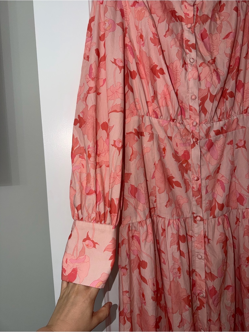 Petal & Pup Forever Print Long Sleeve Tiered Midi Dress – Pink Floral - Picture 9 of 13
